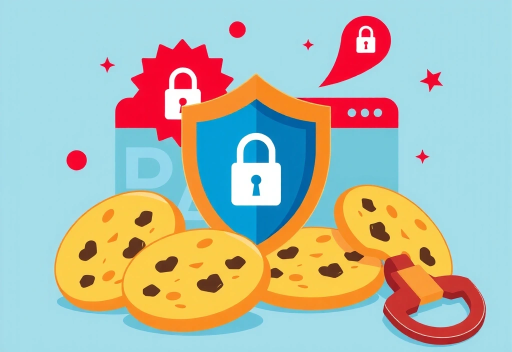 Cookie policy illustration showing privacy and security concepts